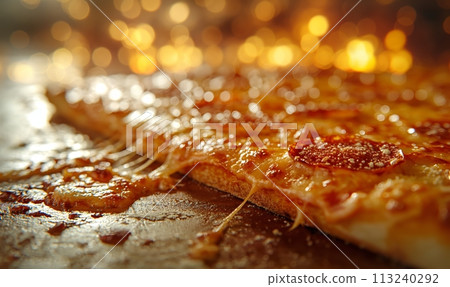 Appetizing pizza with sausage on the table. 113240292