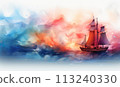 Abstract sailboat in a colorful sea of colors. 113240330