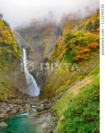 Toyama_A spectacular view of Shomyo Falls dyed in autumn leaves 113240338