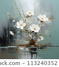 Oil and acrylic painting, abstract painting white flowers with textures. 113240352