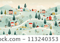 Drawn natural landscape with houses in colorful color. 113240353