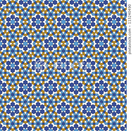Seamless arabic tradition geometric ornament in color. Seamless arabic tradition geometric ornament in color. 113240490