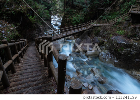 Beautiful waterfall and boardwalk Beautiful waterfall and boardwalk 113241159