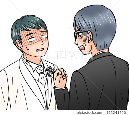 Groom being scolded by his father at his wedding 113241530
