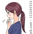 A woman with a troubled expression confides her worries 113241531