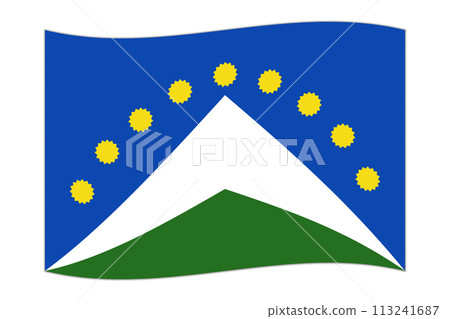 Waving flag of Department of Junin, administrative division of Peru. Vector illustration. 113241687