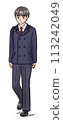 A male student walking through the city with a sad expression 113242049
