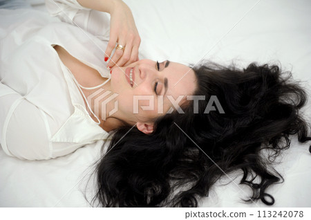 Beautiful gorgeous 30s mid aged mature woman looking at camera isolated on white. Mature old lady close up portrait. Healthy face skin care beauty, middle age skincare cosmetics, cosmetology concept Beautiful gorgeous 30s mid aged mature woman looking at camera isolated on white. Mature old lady close up portrait. Healthy face skin care beauty, middle age skincare cosmetics, cosmetology concept 113242078