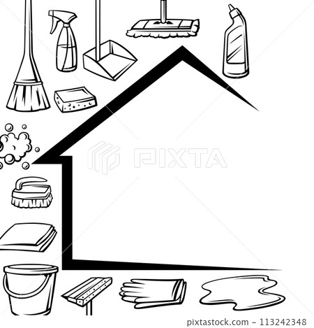 Background with cleaning items. Housekeeping illustration for service and advertising. Background with cleaning items. Housekeeping illustration for service and advertising. 113242348