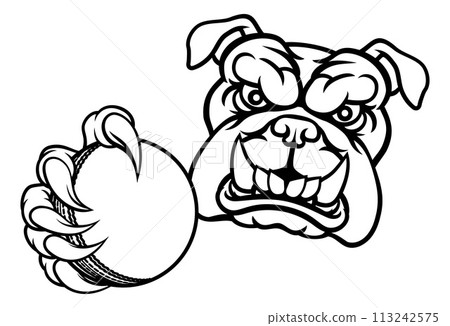 Bulldog Dog Animal Cricket Ball Sports Mascot 113242575