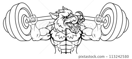Boar Razorback Hog Weight Lifting Gym Mascot Boar Razorback Hog Weight Lifting Gym Mascot 113242580