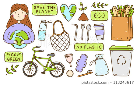 Set of Go green, Save the Planet doodles Set of Go green, Save the Planet doodles 113243617