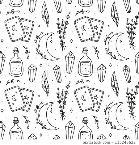 Cute seamless pattern with magic doodles 113243622