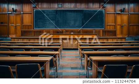 Classic University Lecture Hall with Chalkboard 113244704
