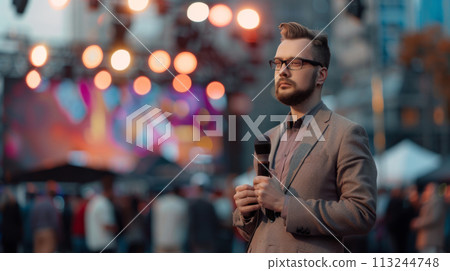 Reporter Covering Evening Cultural Festival Live Reporter Covering Evening Cultural Festival Live 113244748