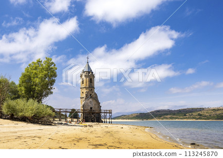 swamped church of San Roque near Villanueva de las Rozas, Cantabria, Spain 113245870