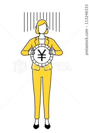 Image of exchange loss and yen depreciation, simple line drawing illustration of a woman in a suit 113246333