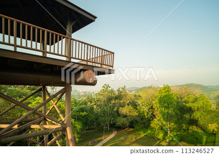 Beautiful landscape view of the Observation towers in Putrajaya Wetlands Park. Beautiful landscape view of the Observation towers in Putrajaya Wetlands Park. 113246527
