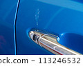 Bird poop dropping on the blue car door 113246532