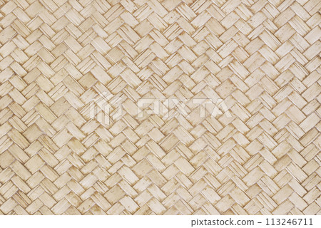 Old bamboo weaving pattern, woven rattan mat texture for background and design art work. 113246711