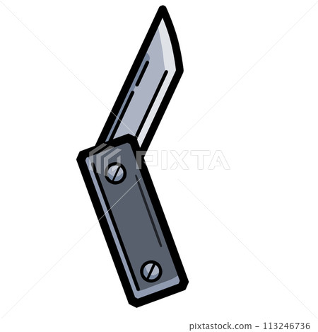 Penknife for camping or army. Outline Stainless blade equipment isolated on white. Compact pocket knife 113246736