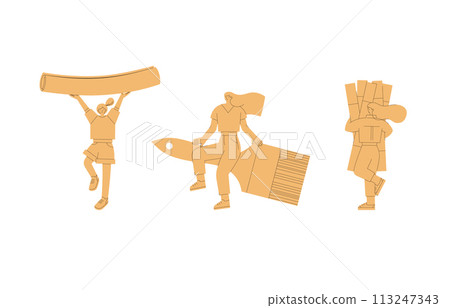 Set of girls with renovation or art supplies isolated on white Set of girls with renovation or art supplies isolated on white 113247343