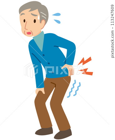 患有腰痛、骨質疏鬆症的老人 患有腰痛、骨質疏鬆症的老人 113247609