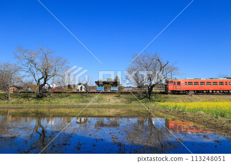 [Ichihara City, Chiba Prefecture] Blue sky scenery of Iikyu Station and Kominato Railway in spring 113248051