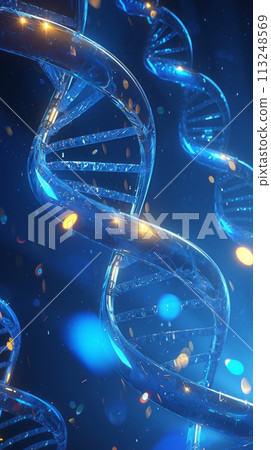 Abstract DNA structure on a blurred background with bright elements, Deoxyribonucleic acid macromolecule Abstract DNA structure on a blurred background with bright elements, Deoxyribonucleic acid macromolecule 113248569