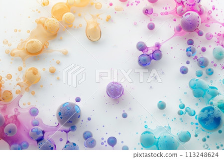 Colorful multicolored enzymes on a white background, enzymes to speed up a chemical reaction 113248624