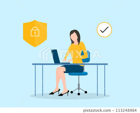 Security image: A businesswoman working on a PC at her desk Security image: A businesswoman working on a PC at her desk 113248984