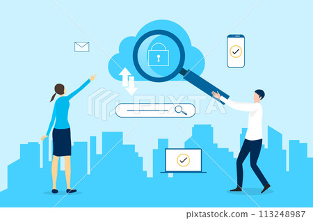 Security image: Business person holding a magnifying glass 113248987