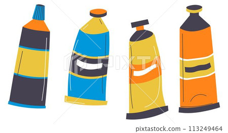 Pigments in tubes, drawing and painting art supply 113249464