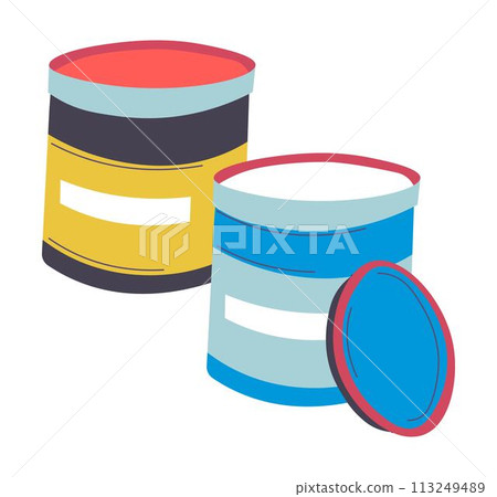 Bottles with watercolor paint, art supplies vector Bottles with watercolor paint, art supplies vector 113249489