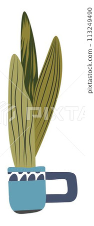 Rustic flower cup with handle and plant with leaf Rustic flower cup with handle and plant with leaf 113249490