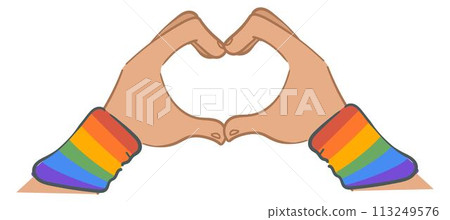 Hands gesture showing heart and love with rainbow Hands gesture showing heart and love with rainbow 113249576