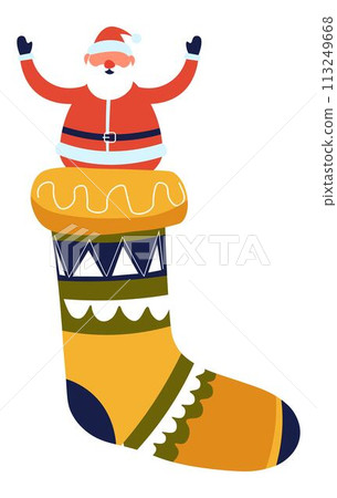 Santa claus in sock for presents, xmas new year 113249668