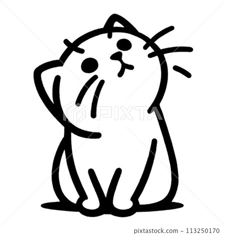 一隻陷入困境的可愛小貓的簡單線條藝術 113250170