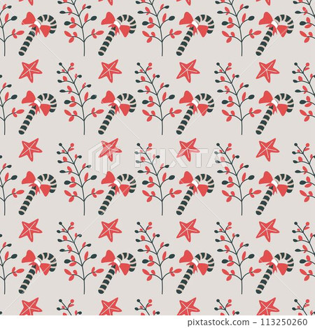 Xmas candy stick with bow and autumn branches 113250260