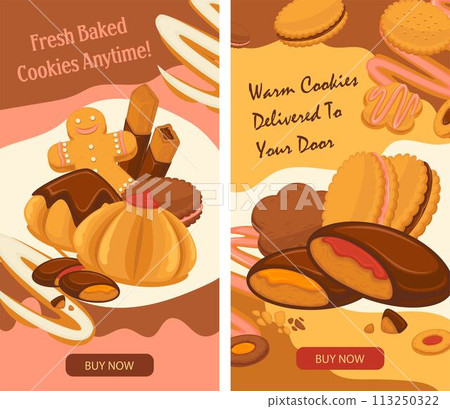 Freshly baked cookies, order and delivery vector Freshly baked cookies, order and delivery vector 113250322