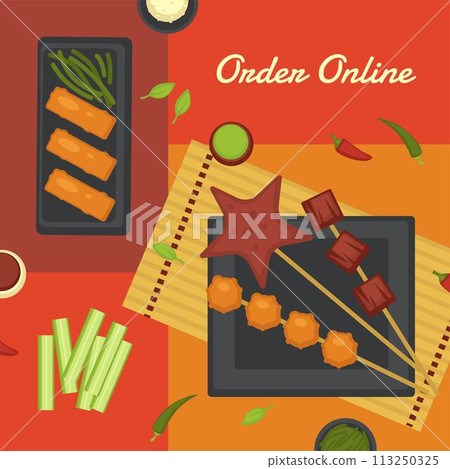 Order online chinese food, asian meals vector 113250325