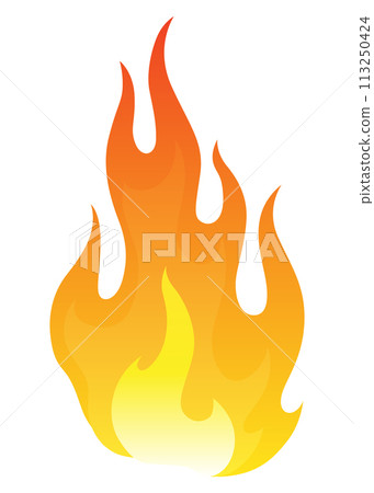 Fire flame icon. Cartoon heat wildfire or bonfire, burn power fiery. Power light energy silhouette. Campfire element in flat style. Isolated vector illustration 113250424