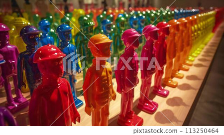 Creating connections: gender marketing. Illustration of wooden colorful tin soldiers 113250464