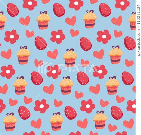 Easter spring holiday seamless pattern with cakes Easter spring holiday seamless pattern with cakes 113251124