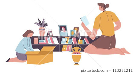 Household chores, kid helping mom to clean vector 113251211