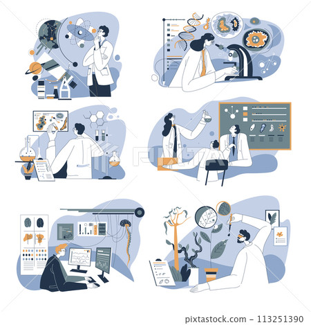 Researchers and scientists working in laboratories Researchers and scientists working in laboratories 113251390