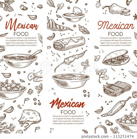 Mexican food, dishes and recipes for menu cafe 113251474