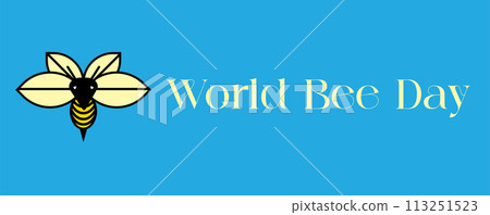 Vector image of a bee on a light blue background with the text World Bee Day 113251523