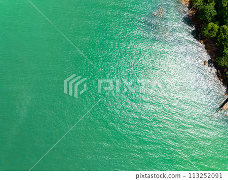 Top view tropical sea beach seascape,Waves texture background,Summer sea waves nature background 113252091