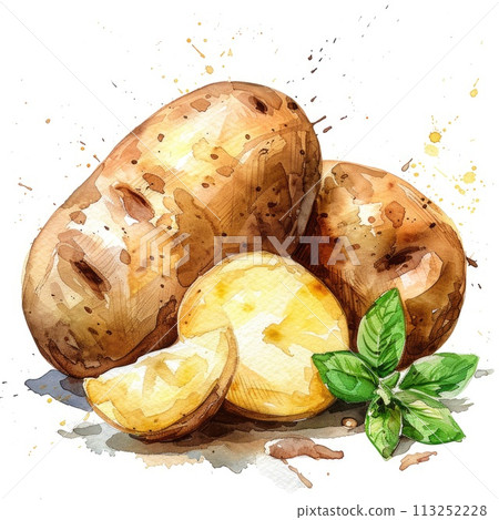 watercolor illustration showcasing a group of potatoes watercolor illustration showcasing a group of potatoes 113252228
